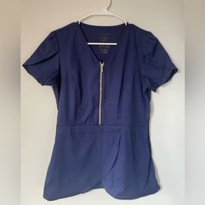 JAANUU Peplum scrub top- navy blue. Size Small.